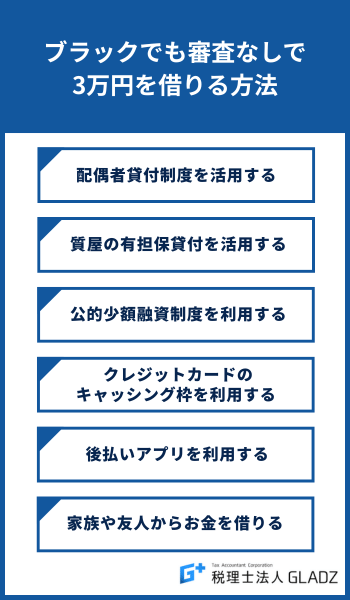審査なしで3万円借りたい！ブラックでも借りれる方法