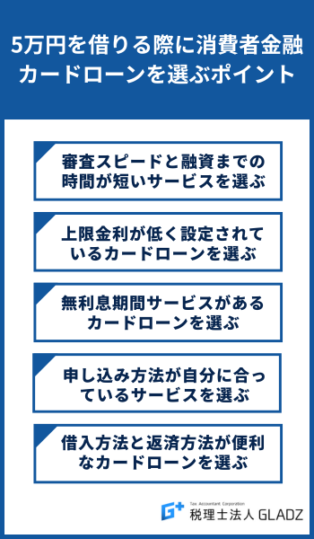 5万円を借りる際に消費者金融カードローンを選ぶポイント